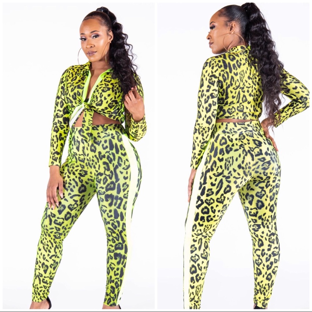 Neon lime green cheetah set